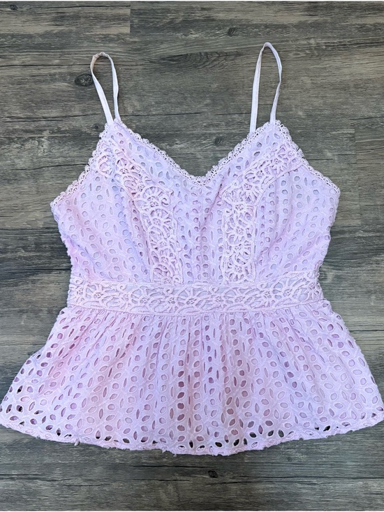 Japna Tops - Japna Lavender Eyelet Lace Peplum Tank Top